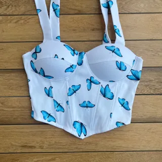 Corset com bojo floral onça amarrar no ombro, colorido e candy colors - 5-bolinha candy