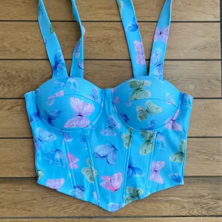 Corset com bojo floral onça amarrar no ombro, colorido e candy colors - 5-bolinha candy