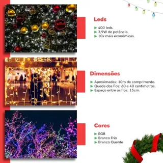 Decoração Natal Festas Cascata 400 Led