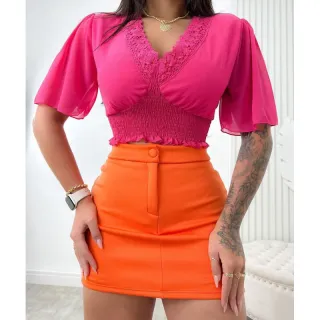 Promoção saia feminino alfaiataria curta cintura alta - Branco