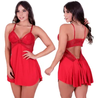 Roupa de Dormir Sensual Renda Camisola Decote Costas - Laranja