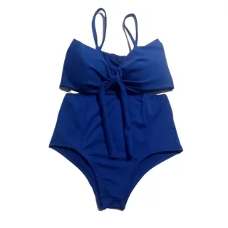 Biquíni feminino hot pants de laço cintura alta forrado e com bojo - unicórnio azul