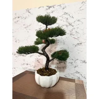 Vaso Cerâmica Bonsai Artificial Grande - Folhas Realistas - vaso em madeira