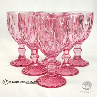 Taças de Vidro Diamante Transparente - Jogo com 6 unidades - Rainbow 300ml