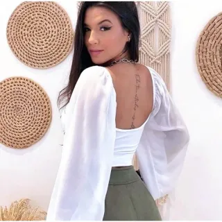 Manga Longa Bufante Cropped Top Suplex Tule Preto Branco Julliete - Branco