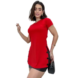 Blusa Manga Curta Feminina Veste Legging Canelada Botões - Verde Claro