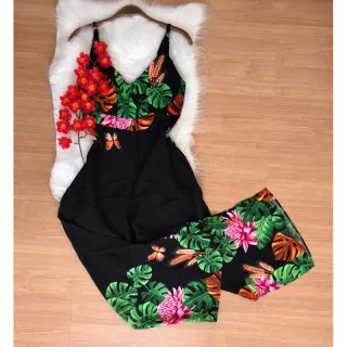 Coleção Verão Macacão Estampado Viscose Longo - Estampa 18