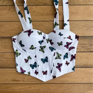 Corset com bojo floral onça amarrar no ombro, colorido e candy colors - 5-bolinha candy