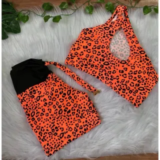 Conjunto de short com cordinha + top com bojo para academia - Neon alcinha