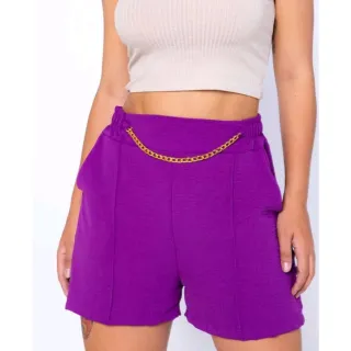 Moda Verão Feminino: Short Alfaitaria Duna com Cintura Alta e Correntinha - Pink