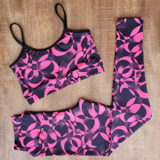 Top Fitness e Calça Legging Conjunto Academia Feminino - Preto