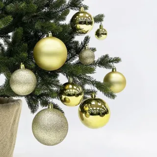 Enfeite Natalino Bolas Lisa Fosca e Com Glitter para Árvore de Natal Pequena - Kit com 15 peças - DOURADA