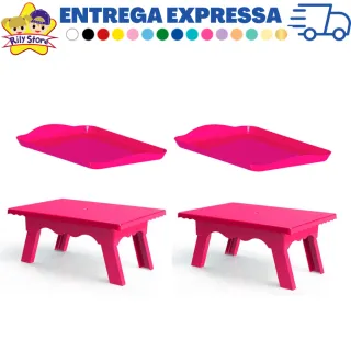 4 Peças Kit Festa: 2 Bandejas Pequenas + 2 Mesinhas Decorativas - Vermelho