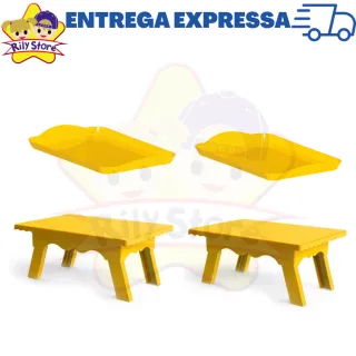 4 Peças Kit Festa: 2 Bandejas Pequenas + 2 Mesinhas Decorativas - Vermelho