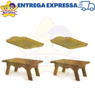 4 Peças Kit Festa: 2 Bandejas Pequenas + 2 Mesinhas Decorativas - Vermelho