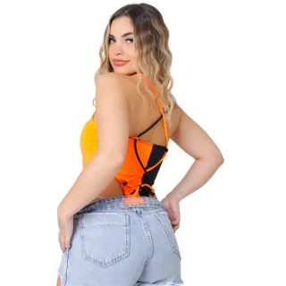 Jessy Body - Roupas Online Raryel - PRETO/LARANJA