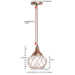 Lustre Industrial Pendente Aramado Esfera - Cabo Preto - Dourado