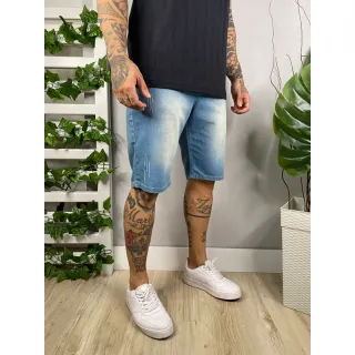 Bermuda Masculino Jeans Elastano Lycra 2023 - Lavagem Azul médio