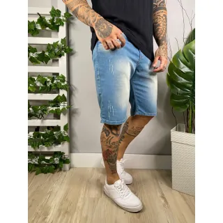 Bermuda Masculino Jeans Elastano Lycra 2023 - Lavagem Azul médio