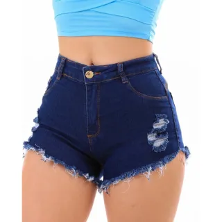 Short Feminino Cintura Alta Barra Dobrada Luxo - JEANS ESCURO