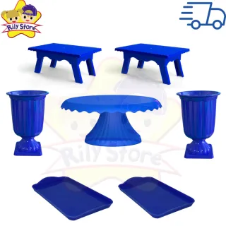 Elegante Kit de Boleira Cake Renda + Mesinhas + Vasos Grego + Bandejas - Vermelho