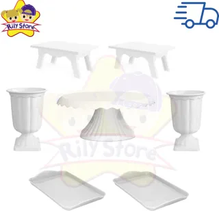 Elegante Kit de Boleira Cake Renda + Mesinhas + Vasos Grego + Bandejas - Vermelho