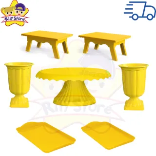 Elegante Kit de Boleira Cake Renda + Mesinhas + Vasos Grego + Bandejas - Vermelho