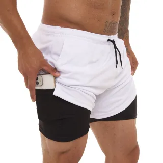 Proteção UV - KIT 2 Shorts Sport Fit Dry Fit Elastano Academia e Treino - 1 Azul 1 Branco