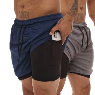 Proteção UV - KIT 2 Shorts Sport Fit Dry Fit Elastano Academia e Treino - 1 Azul 1 Branco