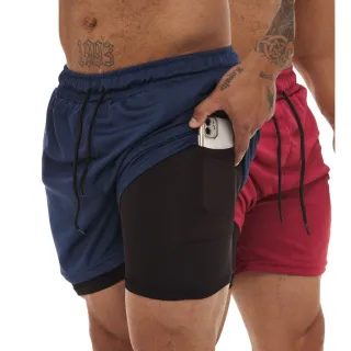 Proteção UV - KIT 2 Shorts Sport Fit Dry Fit Elastano Academia e Treino - 1 Azul 1 Branco