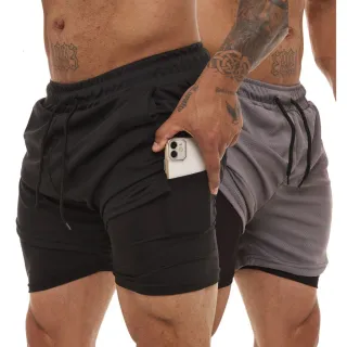 Proteção UV - KIT 2 Shorts Sport Fit Dry Fit Elastano Academia e Treino - 1 Azul 1 Branco