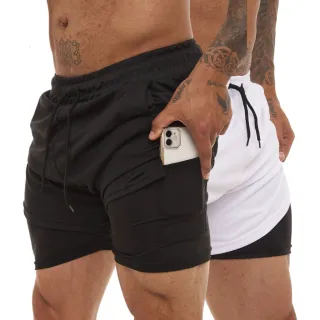 Proteção UV - KIT 2 Shorts Sport Fit Dry Fit Elastano Academia e Treino - 1 Azul 1 Branco