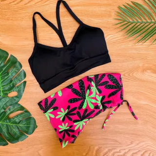Conjunto Fitness Feminino Estampado - Cropped Top com Bojo e Short de Cordinha Regulagem - Estampa 2