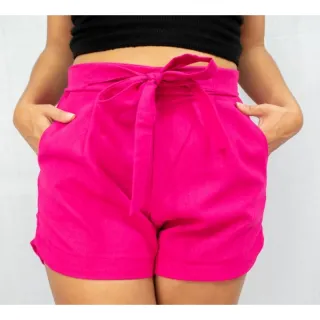 Shortinho de Linho Feminino Clochard - Shorts de Alfaiataria - Pink