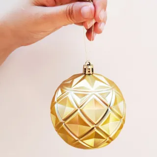 Decoração Árvore Bola Natal Grande Dourada 3D Arabesca Brilhante Fosca 8cm - 6 Unid - Único