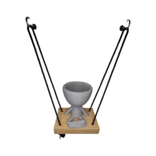 Suculentas e Cactos: Vaso de Parede Mod Sentado Yoga Bob no Balanço - Preto