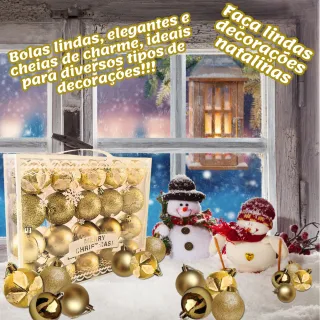 Árvore de Natal Decorada Dourada com Bolas Grandes Fosca e Glitter - Único