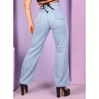 Calça Wide Leg Feminina Estampada Jeans Cintura Alta - Moda Gringa - Wide est coração