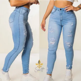 Calças Jeans Feminina Wide Leg e Skinny Premium Santt - Lançamento na Shopee - Wide black colors