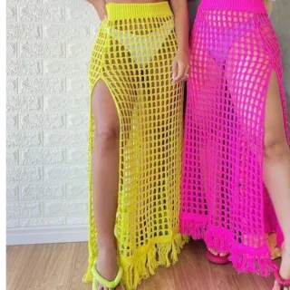 Saída de Praia Feminina Longa em Tricot - Promoção Online - Pink