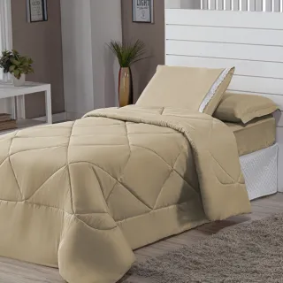 Promoção Edredon Solteiro Dupla Face Margarida com Fronha - Avelã