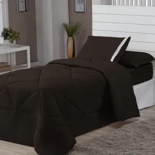 Promoção Edredon Solteiro Dupla Face Margarida com Fronha - Avelã