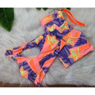 Conjunto de short com cordinha + top com bojo para academia - Neon alcinha