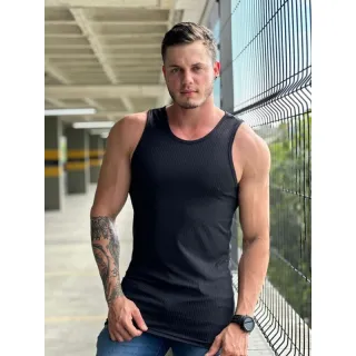 Camiseta listra Longline masculina em malha canelada - AZUL MARINHO MALHA