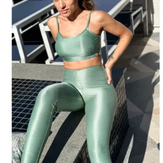Top Canelado com Bojo Removível e Legging Premium - Conjunto Academia - Marinho