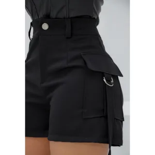 Verão Varios Modelos - Short Feminino Alfaiataria com Bolso Lateral e Cintura Alta - Preto