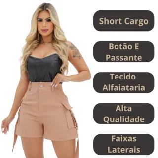 Verão Varios Modelos - Short Feminino Alfaiataria com Bolso Lateral e Cintura Alta - Preto