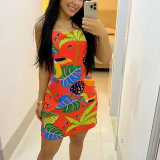 Vestidinhos Tubinho Estampados Femininos com Elastano - Inspiração Farm Moda Verão - VERDE ESTAMPA SORTIDA 5