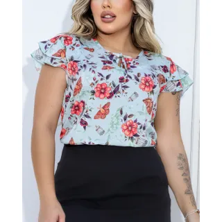 Blusa Social Executiva Feminina Barata Manga Curta Soltinha - Preta