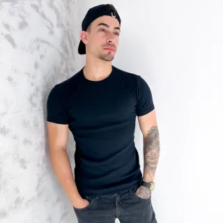 Estilo Americano Slim Camiseta Masculina Algodão Canelada